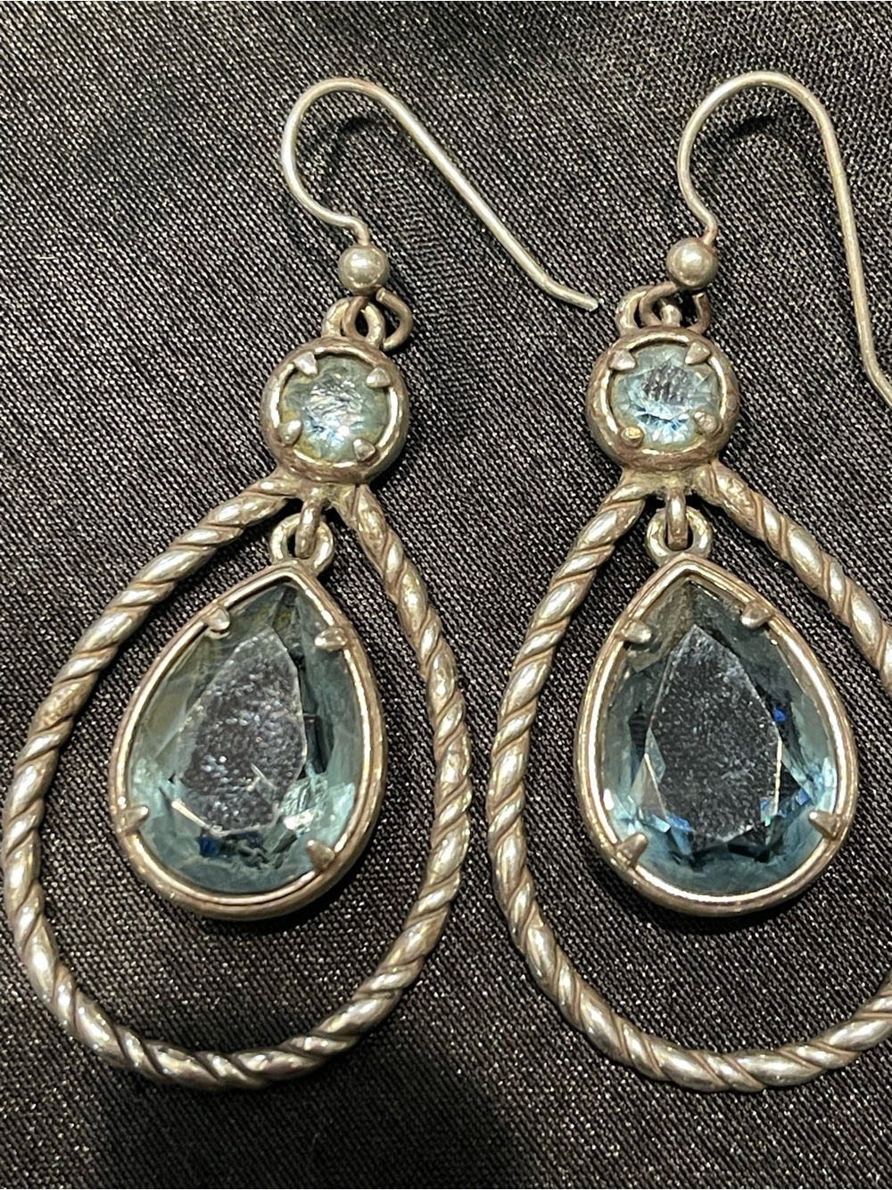 Brighton Silver Teardrop Swarovski Blue Crystal Rope Hoop Earrings